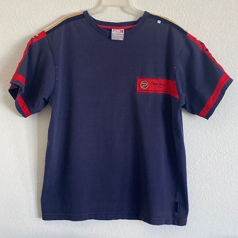 PEPE JEANS LONDON Men’s Navy Vintage Embroidered T Shirt Size XL